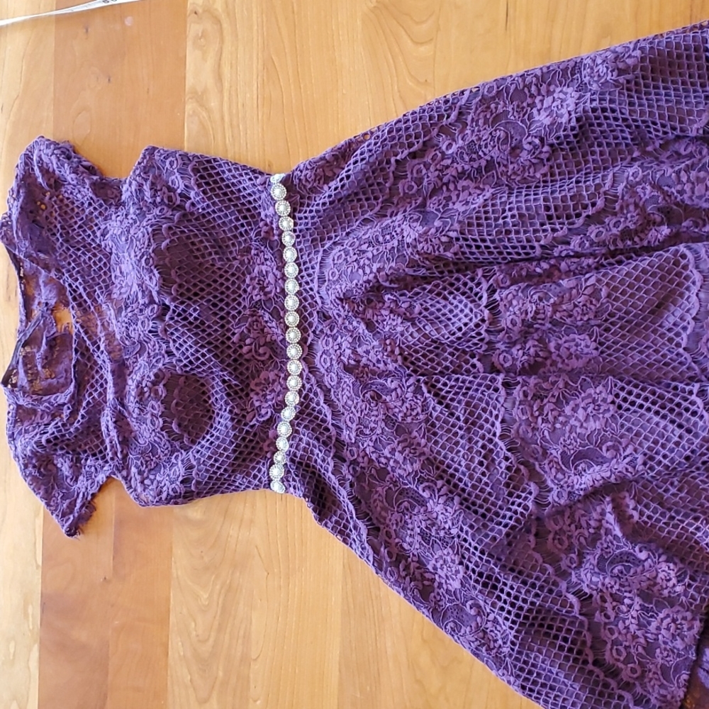purple lace with jeweled waistband cocktail dress from David's Bridal size 4